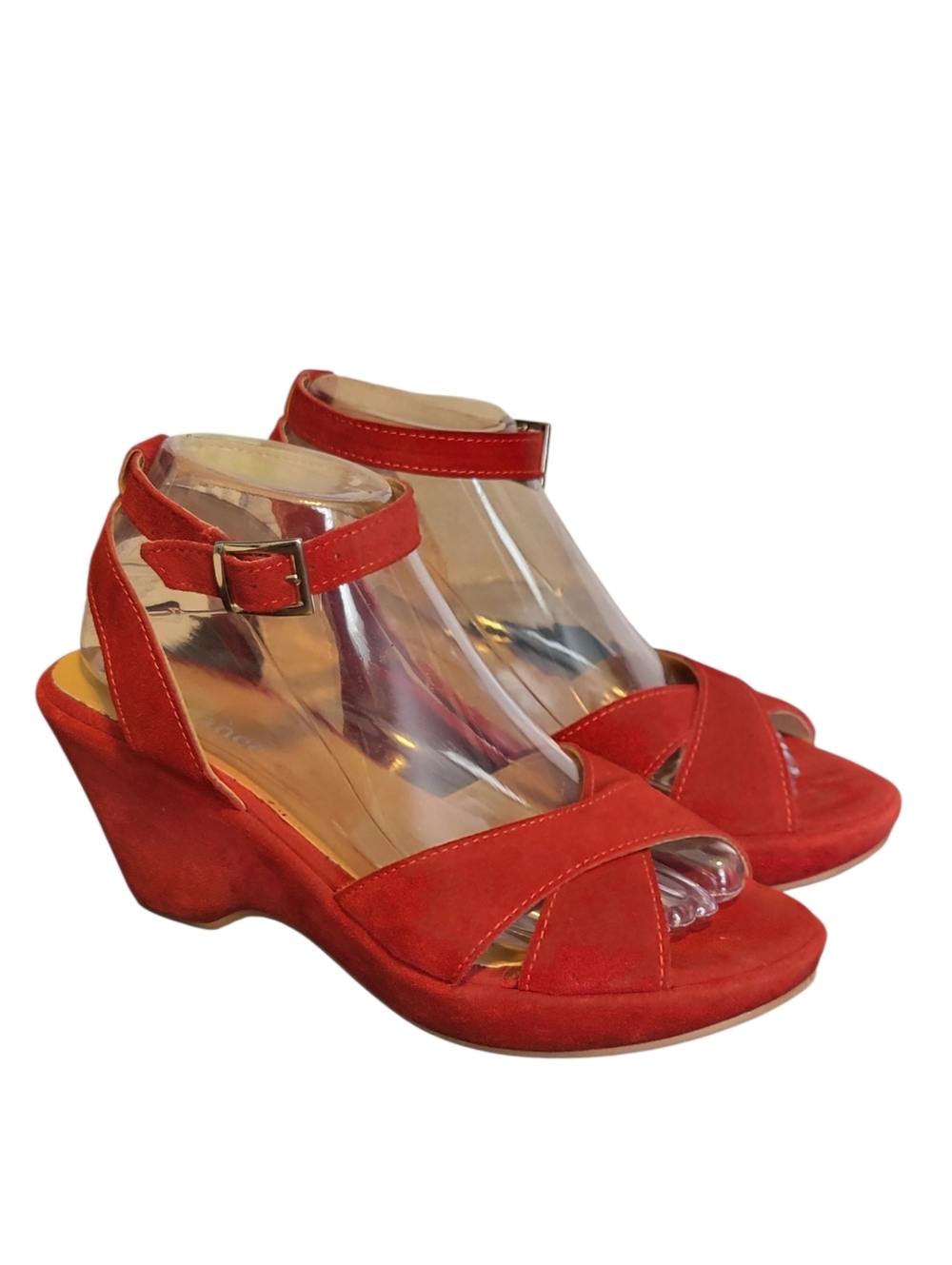 Sundance Sandals Red Strappy Wedge Suede Italy Womens Shoes 39 US 8-8.5